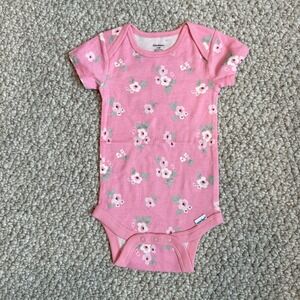 Gerber Baby Girls Pink Floral Short Sleeve Onesies Bodysuit Size 6-9 Months